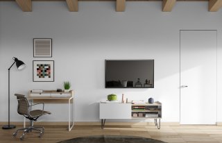 Meuble TV design NINA  Chêne clair et blanc